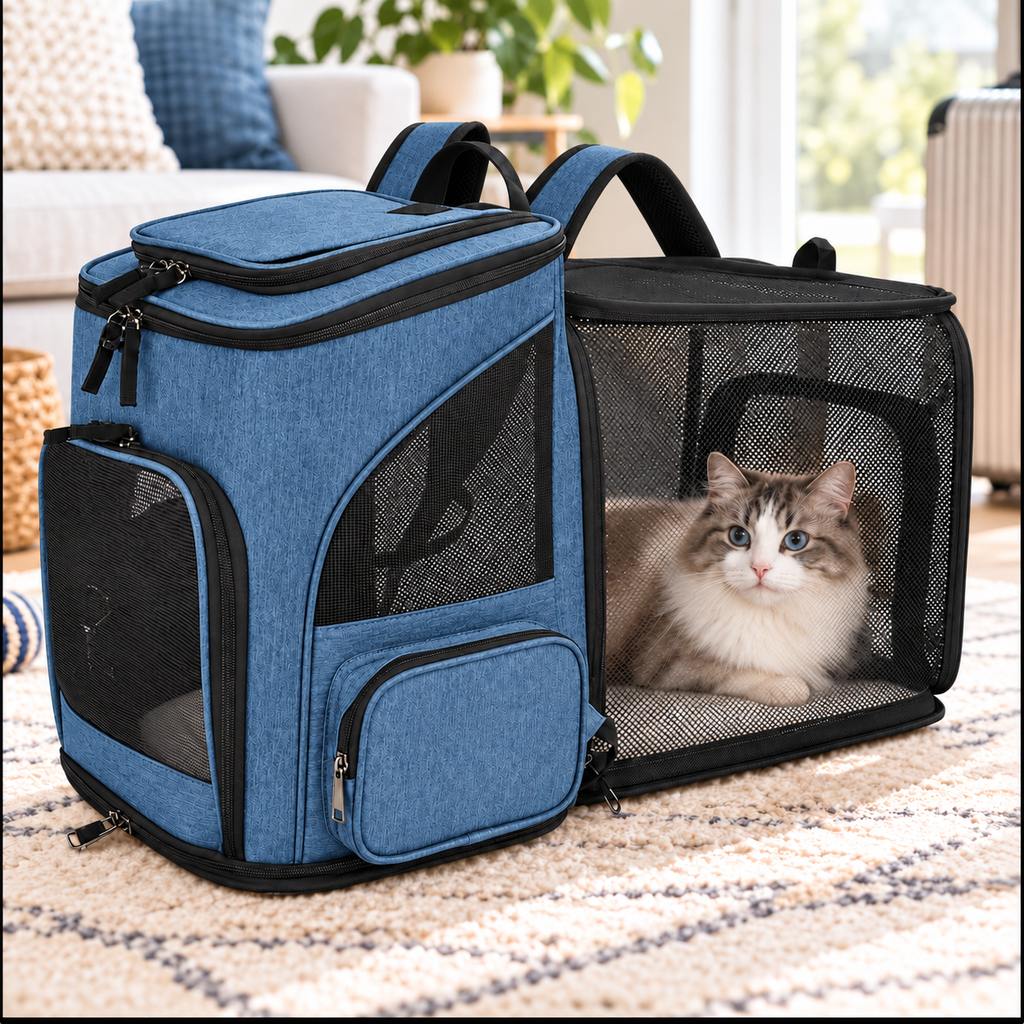 Ortekor Expandable Pet Carrier Backpack for Cats & Small Dogs - Breathable Mesh Travel Backpack with Extra Rest Space for Trips & Vet Visits