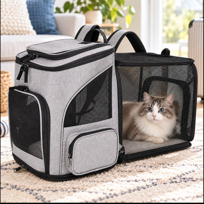 Ortekor Expandable Pet Carrier Backpack for Cats & Small Dogs - Breathable Mesh Travel Backpack with Extra Rest Space for Trips & Vet Visits