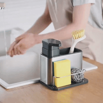 Sorin Kitchen Organizer - Stainless Steel Soap Dispenser and Utensil Rack