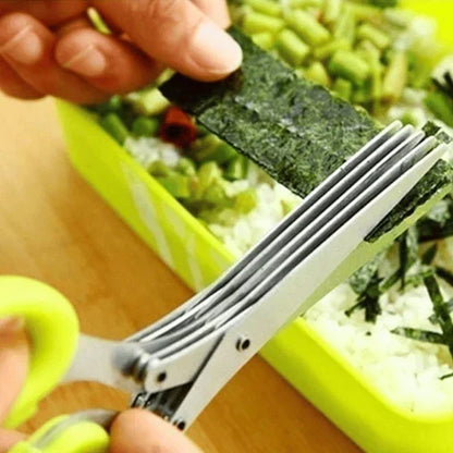 Multi-Blade Herb Shears Stainless Steel with Cleaning Comb for Lettuce Basil Parsley Chives | Kitchen Tool Food Prep Gadget Veggie Chopper