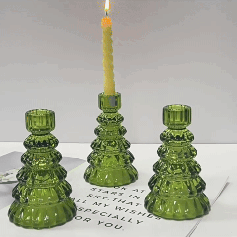 Crescent Christmas Tree Candle Holder Set - Glass, 3pcs