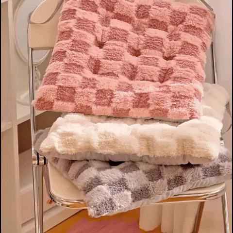 Fiora Cushion - Plush Fur, Checkered Design