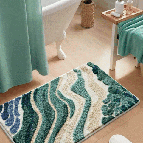 Fiona Bath Mat - Non-Slip Microfiber, Coastal Wavy Design