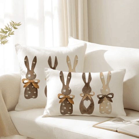 Hemp Bunny Cushion Cover - Eco-Friendly, Whimsical Design for Sofa