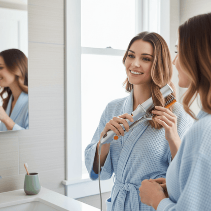 Heated Ceramic Barrel Hair Styler with Auto-Rotate Brush & 3 Temperature Settings for Volume and Curls