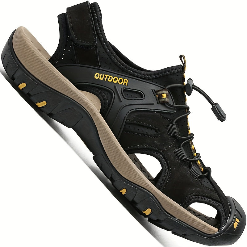 Men's Leather Fisherman Sandals with Closed Toe - Breathable Summer Sandals for Walking, Hiking & Casual Outdoor Wear