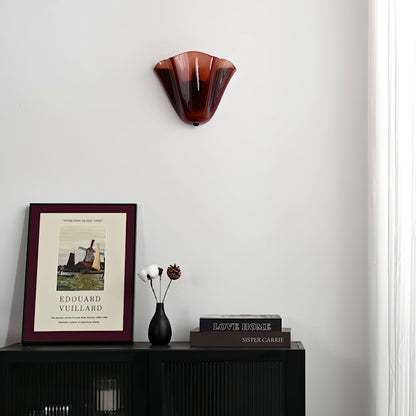 Indoor Sconce with Sculptural Glass Shade in Warm Tones – Metal Frame LED-Compatible – Wall-Mounted Accent for Bedrooms Hallways Living Spac