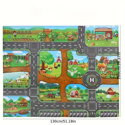 Kids Activity Floor Mat 39 x 51 Inches Woven Non-Slip Farm Road Design for Playrooms Bedrooms Nursery Interactive Rug