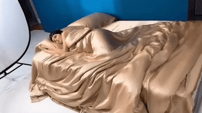 Parure de lit en soie 4 pièces, ensemble de housse de couette en soie de mûrier avec taies d'oreiller, draps en soie hypoallergéniques pour les cheveux