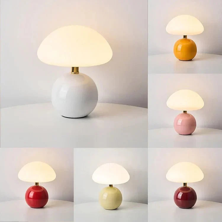 Ceramic Mushroom Table Lamp with 3-Color LED Light for Bedroom, Living Room & Nursery Decor