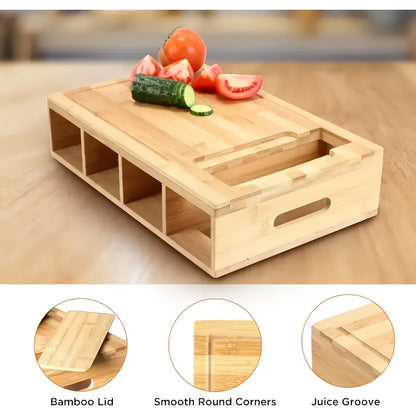 Bamboo Chopping Board with Slide-Out Prep Trays & 4-Piece Grater Set – All-in-One Food Prep Station for Home Kitchens