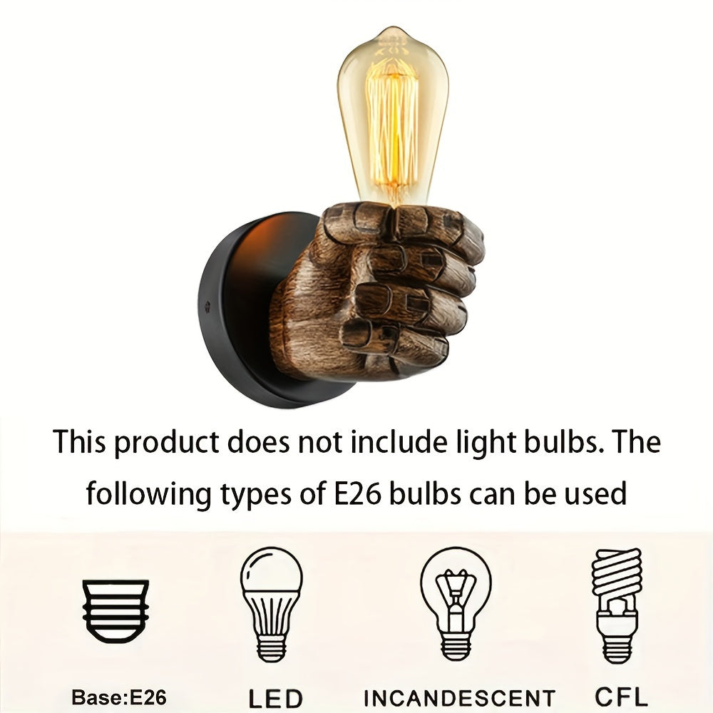 Sculptural Fist Wall Sconce – Resin Hand-Shaped Fixture with E26 Socket for Bedroom, Hallway, Restaurant – Industrial Décor Statement Piece