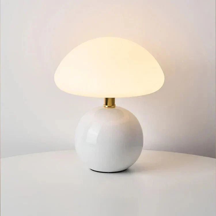 Ceramic Mushroom Table Lamp with 3-Color LED Light for Bedroom, Living Room & Nursery Decor
