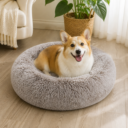 Ortekor Plush Long-Pile Tie-Dye Round Dog Bed