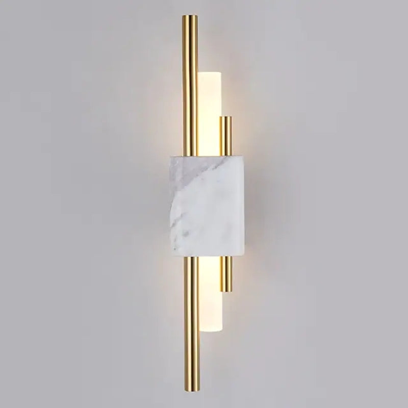 Modern Linear Wall Sconce with Marble Accents – Metal Construction, Warm LED Lighting for Bedroom & Living Room