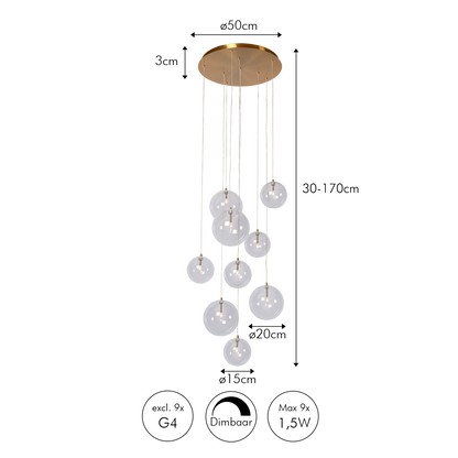 Multi-Globe Chandelier with Adjustable Drop Height 20 Inch Brass Finish for Dining Table Entry Foyer Kitchen Island Statement Lighting