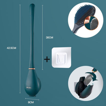 Silicone Toilet Brush with Flat Head & Wall Mount Holder for Deep Bowl Cleaning