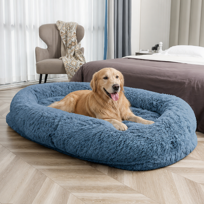 Lit pour humain façon canapé pour chien Ortekor, orthopédique et en fausse fourrure lavable (housse amovible)