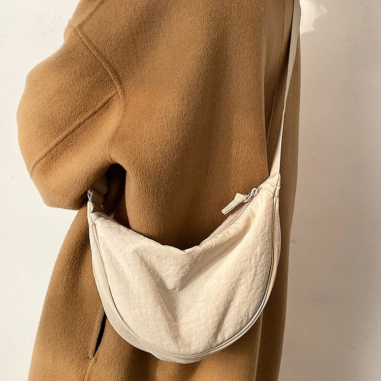 Pleated Hobo Crossbody Bag for Women – Lightweight Nylon Shoulder Purse with Ruched Design for Everyday Carry & Travel