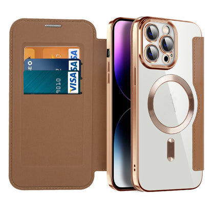 Étui portefeuille pour téléphone avec porte-cartes et fermoir magnétique – Housse à rabat avec protection RFID et support pour iPhone séries 12/13/14/15
