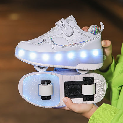 Light-Up Roller Skate Shoes for Kids with Detachable Wheels Purple Rechargeable Sneakers Boys Girls Indoor Outdoor Heelys-Style Footwear Ath