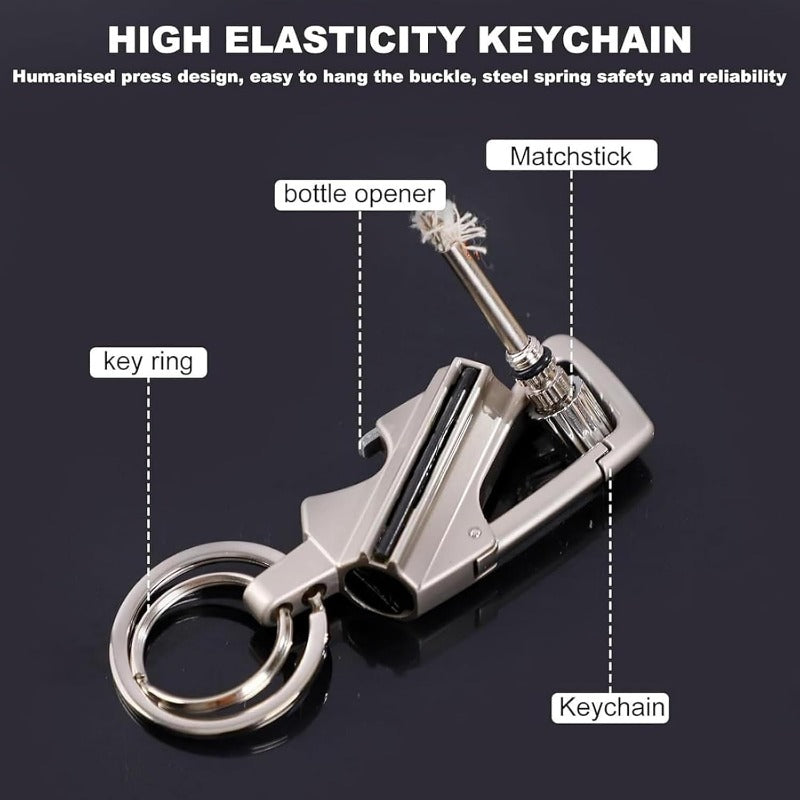 Porte-clés briquet rechargeable avec décapsuleur, alliage de zinc, 8,9 cm, étanche et coupe-vent, outil EDC pour camping et randonnée, noir, argent, doré