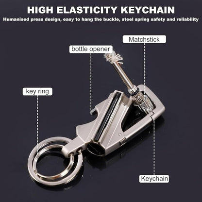 Porte-clés briquet rechargeable avec décapsuleur, alliage de zinc, 8,9 cm, étanche et coupe-vent, outil EDC pour camping et randonnée, noir, argent, doré
