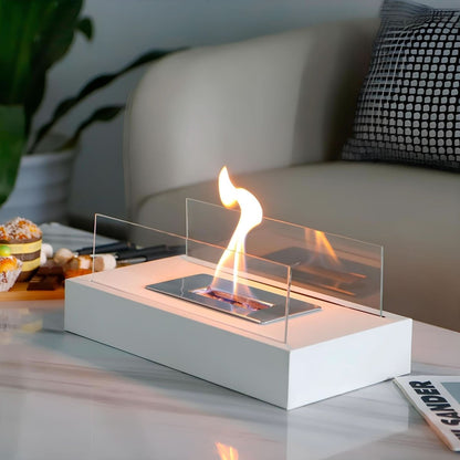 Compact Bioethanol Flame Bowl Steel & Glass 11 in Desk Fire Pit Indoor Outdoor Ambiance Heater Portable Eco Table Top Burner Living Room Pat