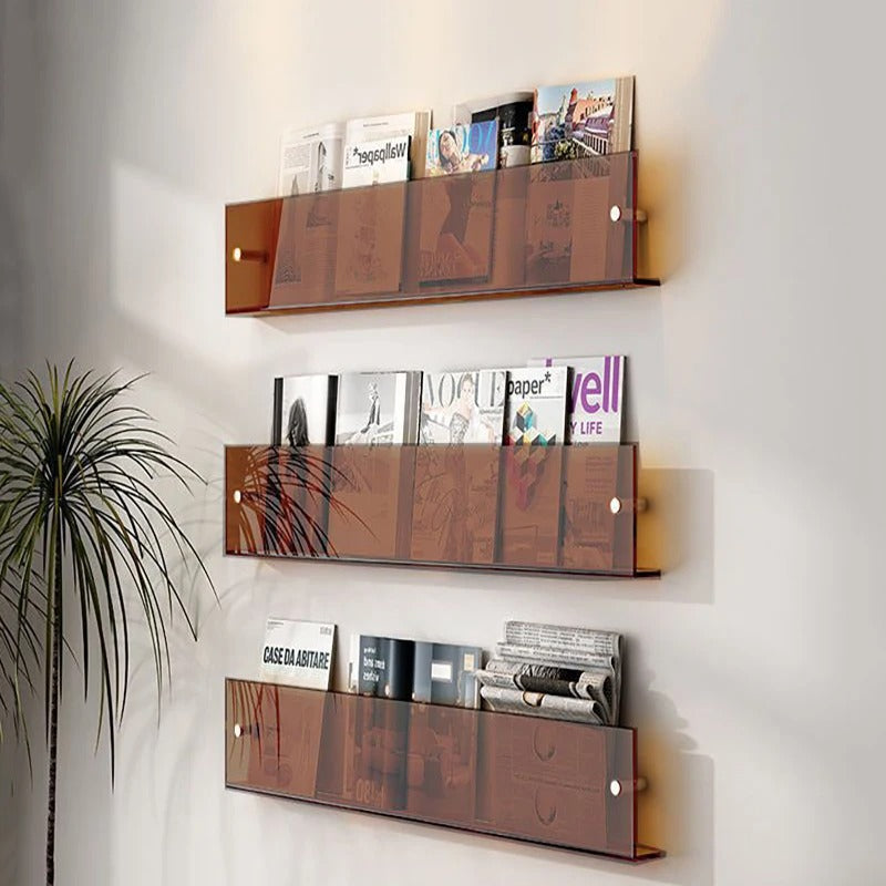 Vinyl Record Holder Wall Rack Magazine Organizer Shelf for Living Room Books Newspapers Home Office Storage Clear Acrylic Display Mount
