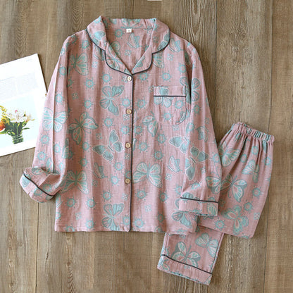 Women's Vintage Butterfly Print Cotton Pajama Set Short Sleeve Two Piece Sleepwear for Spring Summer Loungewear