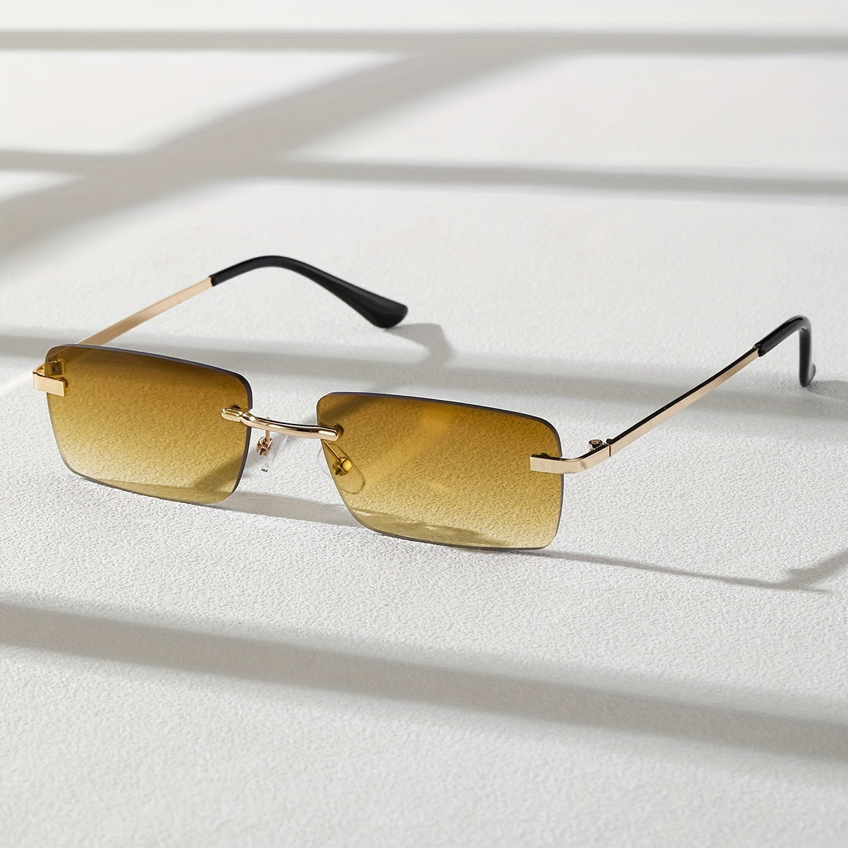 Lunettes de soleil sans monture pour hommes – Monture en métal légère avec protection UV et verres dégradés oversize pour la conduite, les sports de plein air, la plage