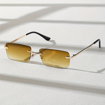 Lunettes de soleil sans monture pour hommes – Monture en métal légère avec protection UV et verres dégradés oversize pour la conduite, les sports de plein air, la plage