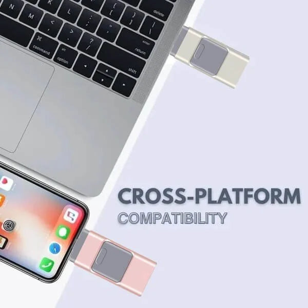 Clé USB multi-appareil à 4 types de connecteurs – USB-A, USB-C, Micro-USB et port Lightning pour le transfert de fichiers entre iPhone, Android et ordinateur