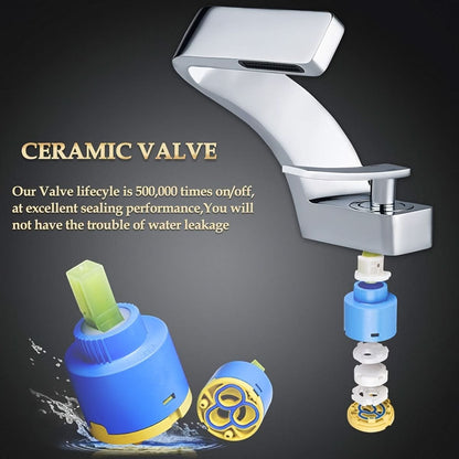 Single-Hole Waterfall Sink Faucet – 304 Stainless Steel Basin Mixer Tap for Modern Bathroom Vanities & Vessel Sinks