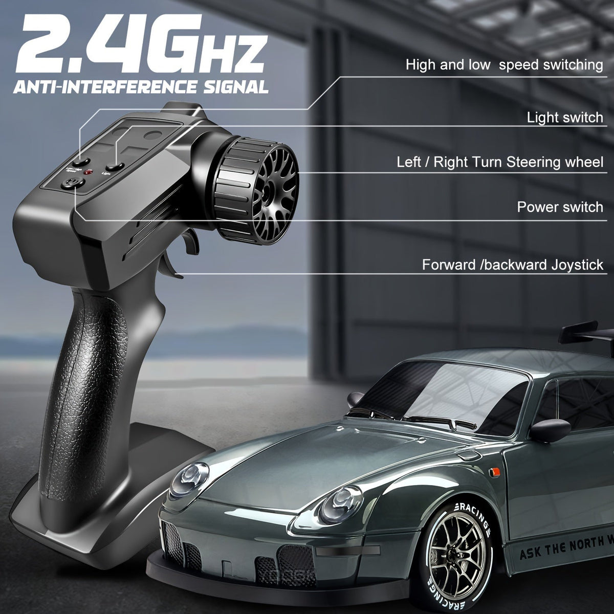 Remote Control Drift Car with LED Wheels – 1:24 Scale 4WD Racing Vehicle for Kids – Rechargeable RC Stunt Car