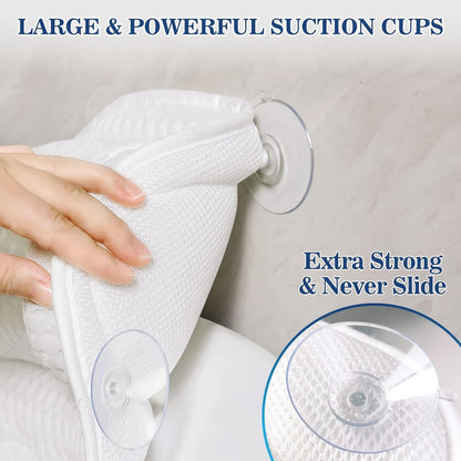 Spa Bath Pillow with Neck and Back Support – 4D Air Mesh Cushion with Suction Cups for Bathtub Relaxation