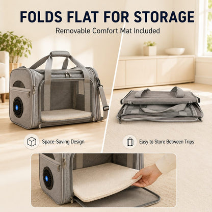 Ortekor Fan-Assisted Pet Carrier for Vet Visits & Road Trips - Ventilated Travel Bag for Cats & Small Dogs