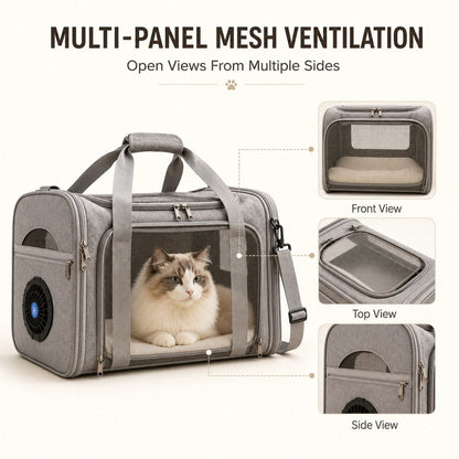 Ortekor Fan-Assisted Pet Carrier for Vet Visits & Road Trips - Ventilated Travel Bag for Cats & Small Dogs