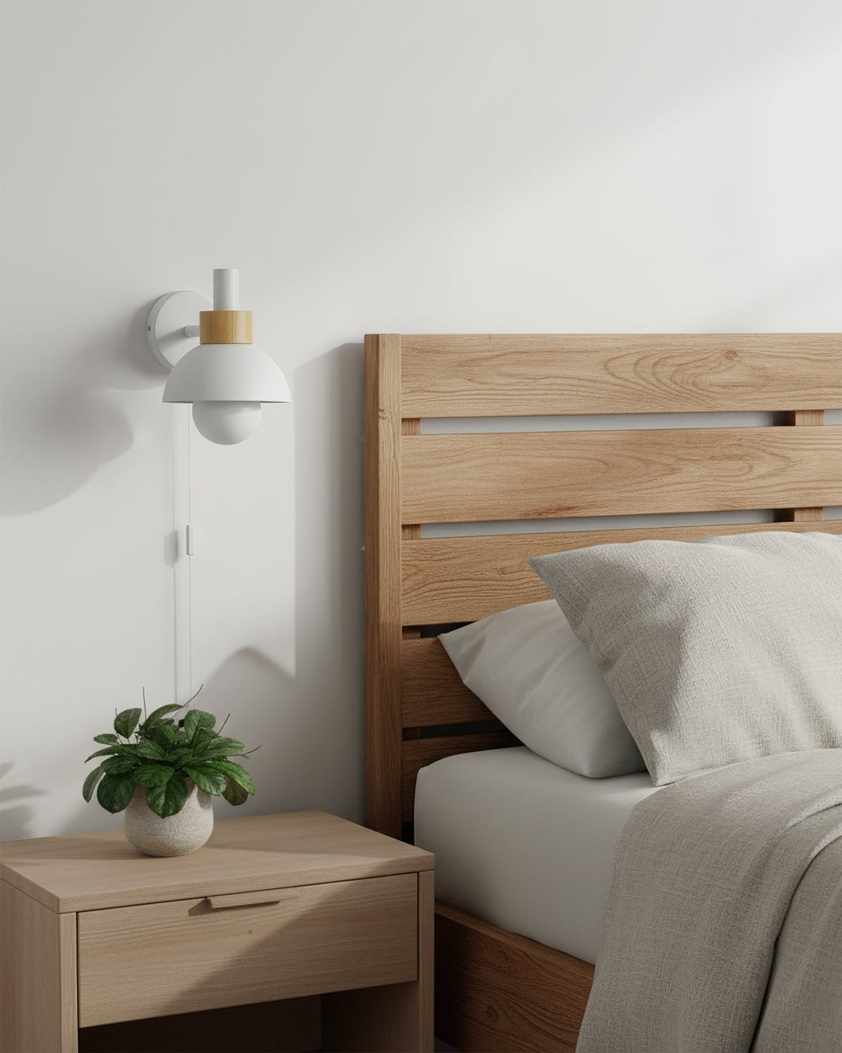 Plug-In Wall Sconce with Wood Accent 6×7 Inches E26 LED Fixture for Bedroom Hallway Living Room Indoor Decorative Lighting Compact Modern Wa