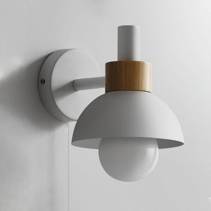 Plug-In Wall Sconce with Wood Accent 6×7 Inches E26 LED Fixture for Bedroom Hallway Living Room Indoor Decorative Lighting Compact Modern Wa