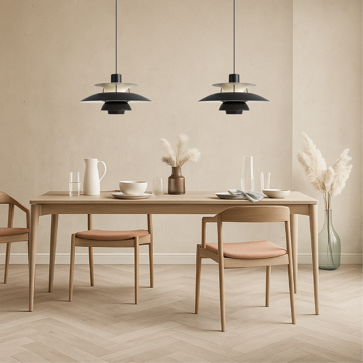 Layered Aluminum Hanging Lamp 12 in Diameter Contemporary Overhead Fixture for Kitchens and Dining Spaces E27 Socket Black Finish Modern Hom