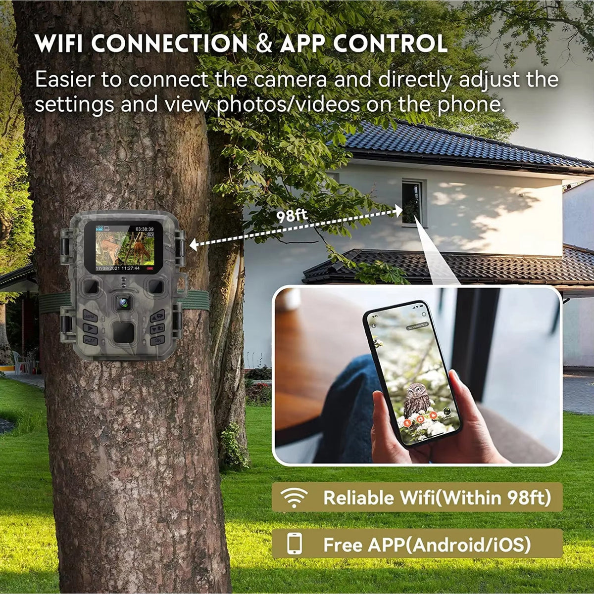 Outdoor Wildlife Camera with WiFi Streaming & Night Vision – 20MP Trail Cam for Property Monitoring & Nature Observation