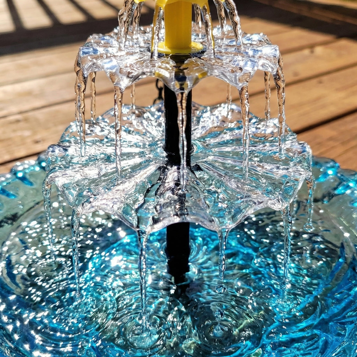 Solar Powered Outdoor Bird Bath with Cascading Water Feature in Glass for Patio and Backyard Wildlife