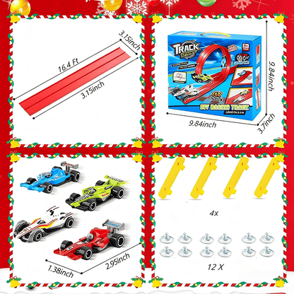 Flexible Race Track Set for Kids – Build Loops, Jumps & Custom Layouts with Suction Cups & 4 Die-Cast Cars for Creative Indoor Racing Fun