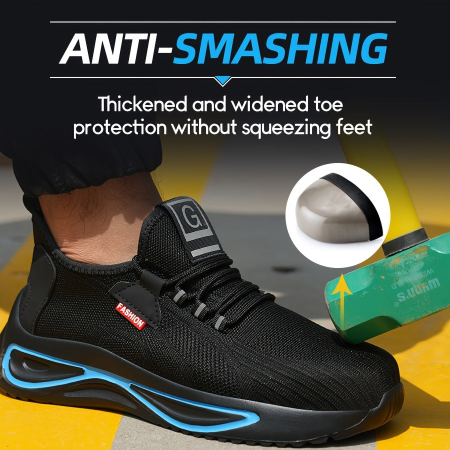 Steel Toe Work Shoes for Men Breathable Mesh Safety Footwear Puncture Resistant Slip-Resistant Outdoor Industrial Construction Job Site