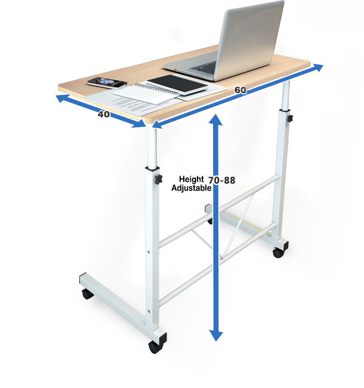 Rolling Laptop Desk with Adjustable Height 27.5-34.5 Inches Steel Frame Wood Top Mobile Workstation for Bedroom Sofa Home Office Compact Com