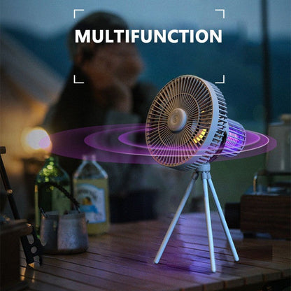 Lumière d'ambiance extérieure | Ventilateur portable avec éclairage LED et batterie rechargeable | Idéal pour les nuits d'été en camping