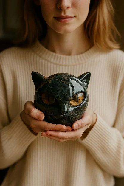 Glossy Resin Feline Figurine with Mesmerizing Gaze – Decorative Cat Statue for Desk, Shelf & Living Room Display – Modern Animal Sculpture A
