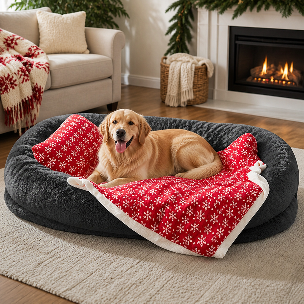 Lit pour humain façon canapé pour chien Ortekor, orthopédique et en fausse fourrure lavable (housse amovible)