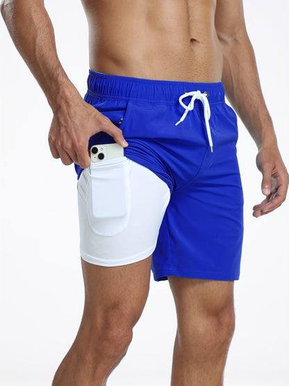 Men's Quick-Dry Swim Trunks with Phone Pocket | Stretch Board Shorts for Beach & Pool | Athletic Leisure Swimwear